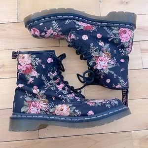 Dr. Martens 1460 Floral Canvas Combat Boots Black Size 9